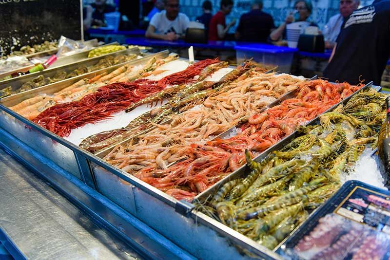 market display with shrimps